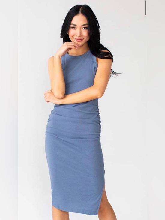 Savvy Dresses & Skirts - Savvy "Ivy Dress" Sleeveless Blue Midi Ribbed Ruched Tank Dress (M)
